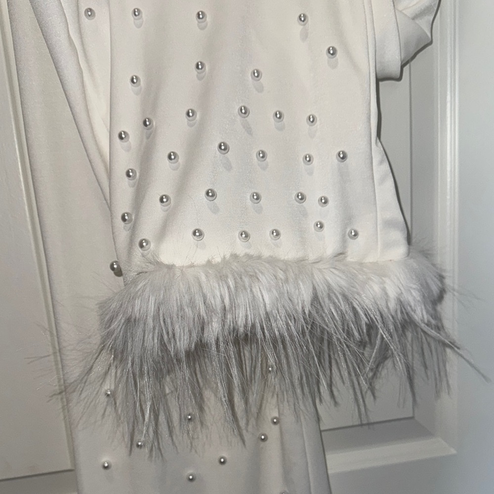 Wide leg Pearl Feather Trim Pants